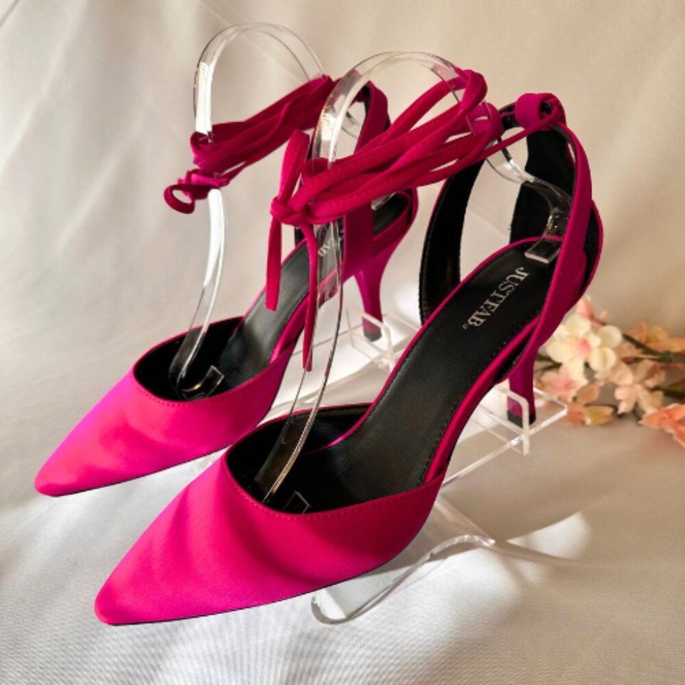 Pretty in HOT Pink Lace-Up Low Heels NWB